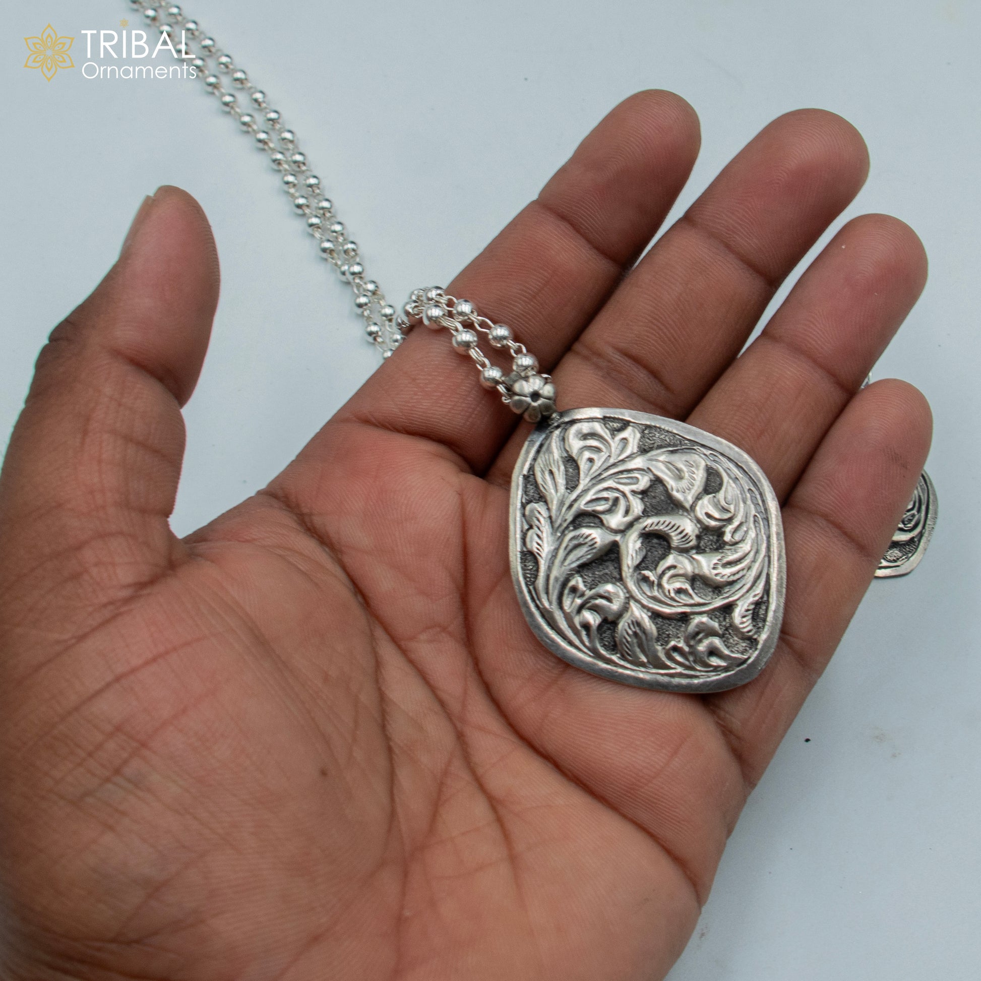 30" 925 sterling silver handmade beaded chain with chitai design long necklace traditional cultural functional pendant necklace jewelry  Set709 - TRIBAL ORNAMENTS