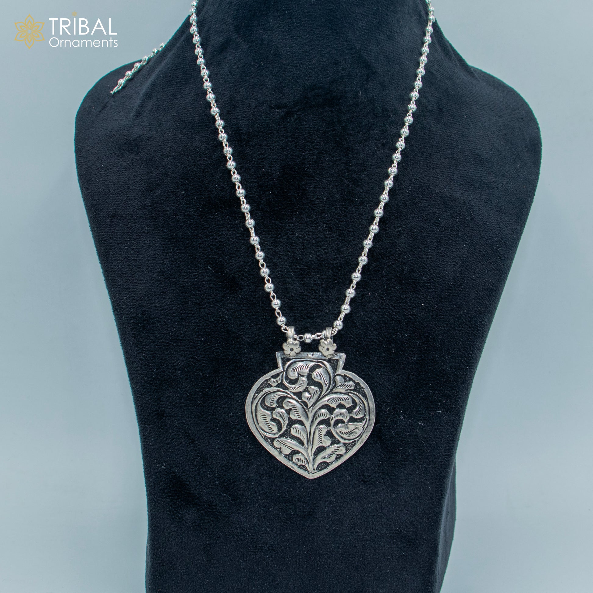 30" 925 sterling silver handmade beaded chain with chitai design long necklace traditional cultural functional pendant necklace jewelry  Set710 - TRIBAL ORNAMENTS