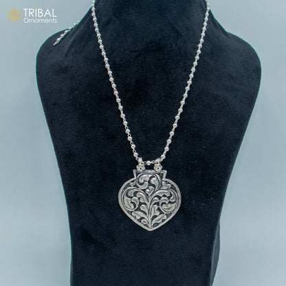 Sterling silver beaded chain necklace with chitai design, traditional cultural jewelry by TRIBAL ORNAMENTS.