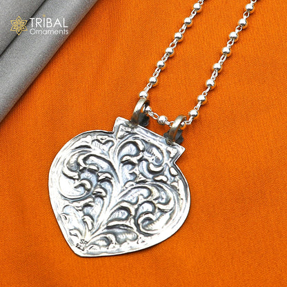Sterling silver beaded chain necklace with Chitai design, handmade traditional jewelry by TRIBAL ORNAMENTS.