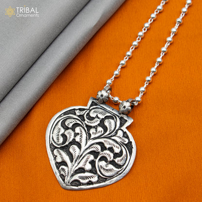 Sterling silver beaded chain necklace with chitai design, traditional tribal jewelry by TRIBAL ORNAMENTS, long and handcrafted.