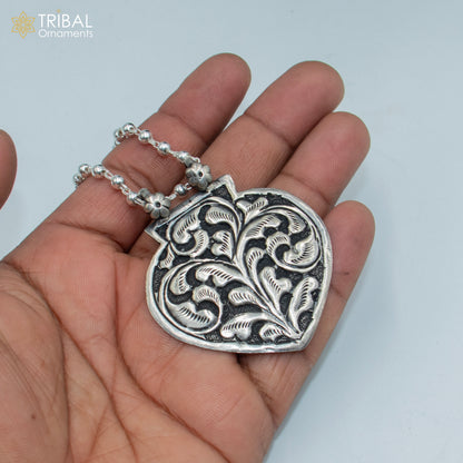 30-inch sterling silver beaded chain with chitai design, traditional long necklace by TRIBAL ORNAMENTS, cultural jewelry accessory