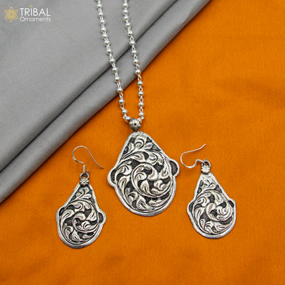 30-inch sterling silver beaded chain with chitai design, traditional long necklace from TRIBAL ORNAMENTS in cultural jewelry style.