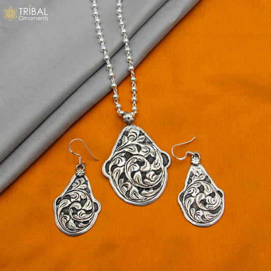 30" 925 sterling silver handmade beaded chain with chitai design long necklace traditional cultural functional pendant necklace jewelry  Set712 - TRIBAL ORNAMENTS