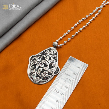 Sterling silver beaded chain with chitai design, traditional long necklace from TRIBAL ORNAMENTS, showcasing cultural handcrafted jewelry.