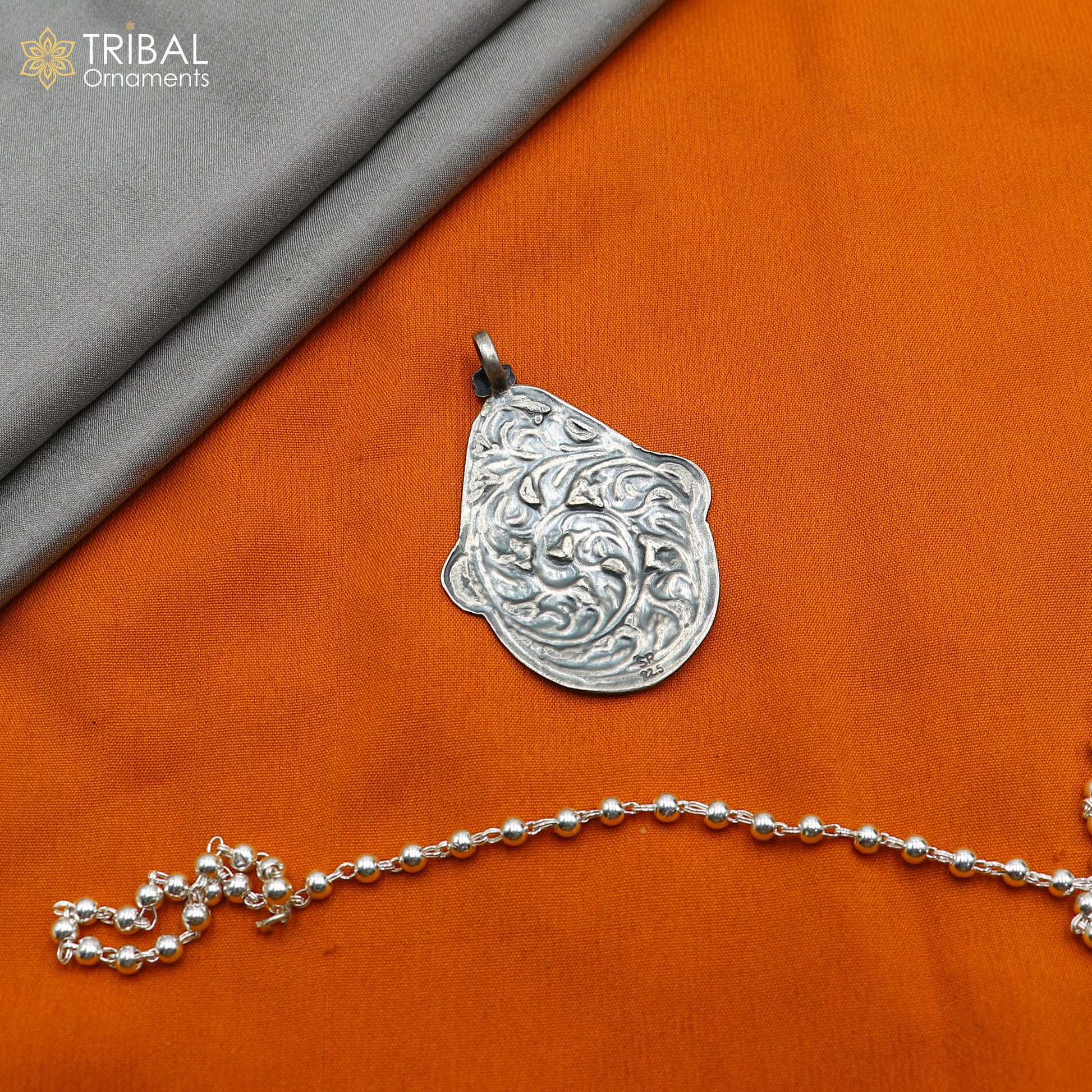 30" 925 sterling silver handmade beaded chain with chitai design long necklace traditional cultural functional pendant necklace jewelry  Set712 - TRIBAL ORNAMENTS