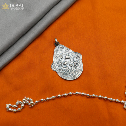 Sterling silver beaded chain with chitai design, traditional long necklace from Tribal Ornaments, cultural jewelry set.
