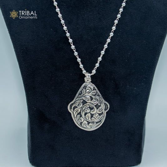 30-inch sterling silver beaded chain with chitai design, traditional long necklace from TRIBAL ORNAMENTS.