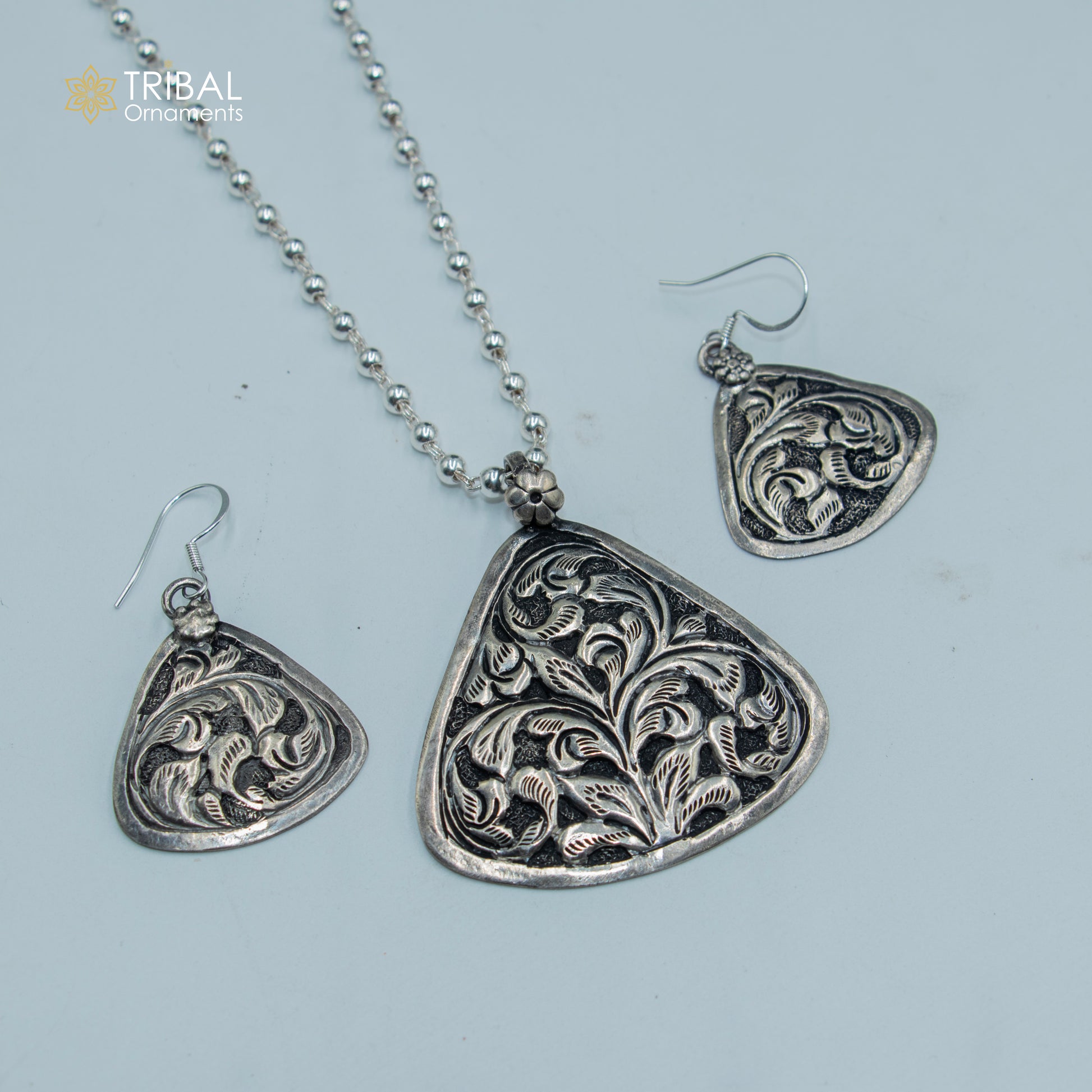 30" 925 sterling silver handmade beaded chain with chitai design long necklace traditional cultural functional pendant necklace jewelry  Set714 - TRIBAL ORNAMENTS