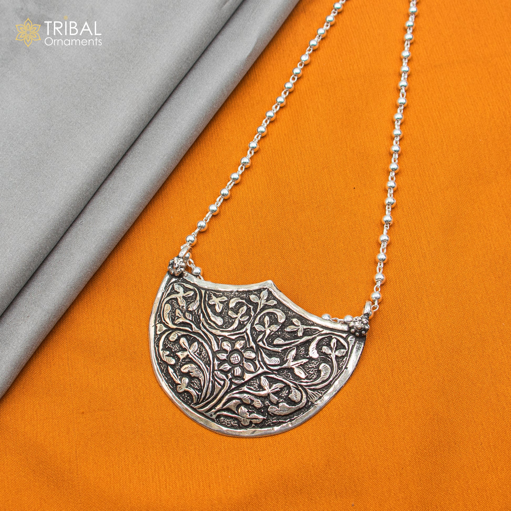 30" 925 sterling silver handmade beaded chain with chitai design long necklace traditional cultural functional pendant necklace jewelry  Set716 - TRIBAL ORNAMENTS