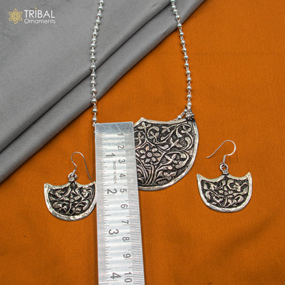 30" 925 sterling silver handmade beaded chain with chitai design long necklace traditional cultural functional pendant necklace jewelry  Set716 - TRIBAL ORNAMENTS