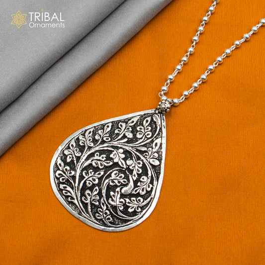 30" 925 sterling silver handmade beaded chain with chitai design long necklace traditional cultural functional pendant necklace jewelry  Set718 - TRIBAL ORNAMENTS