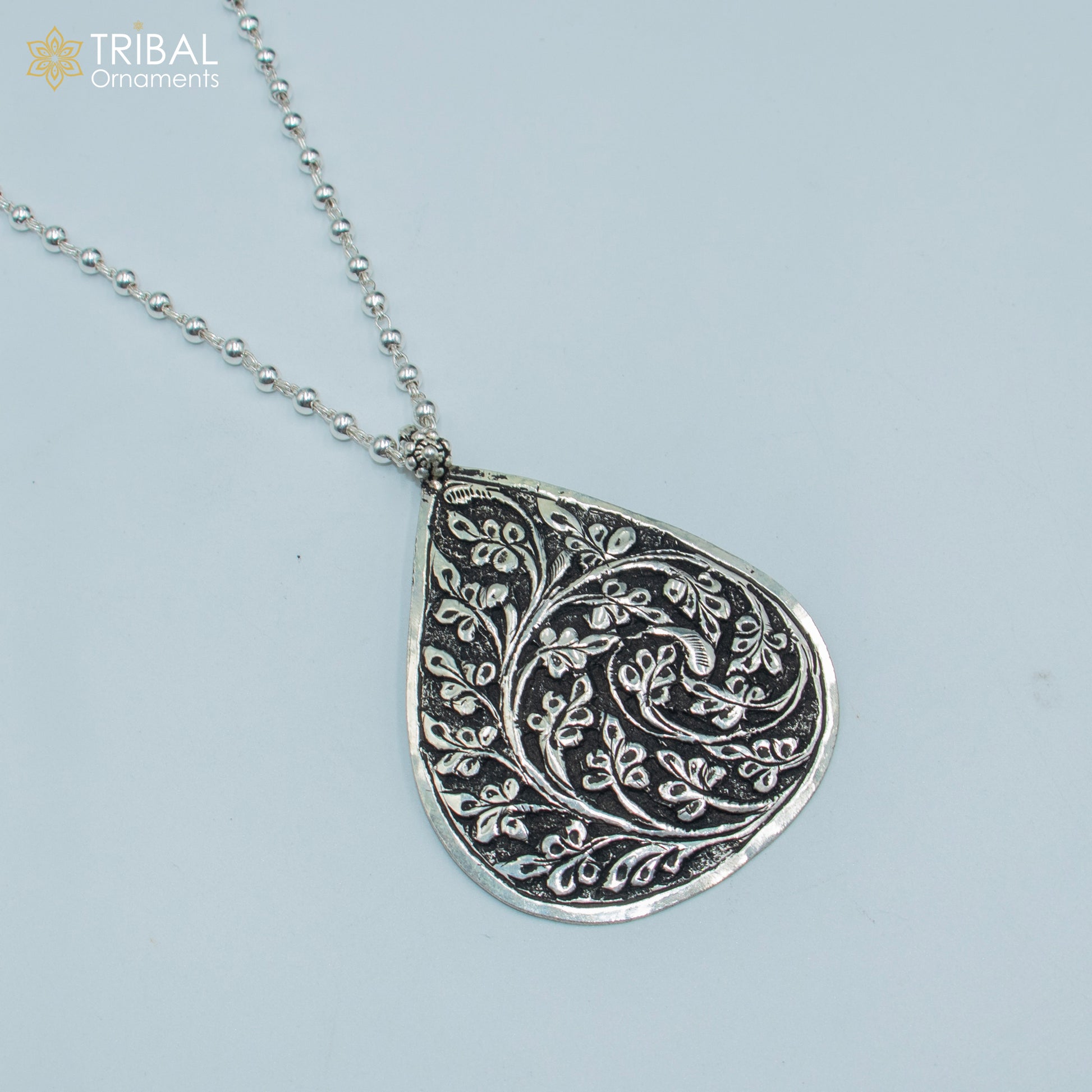 30" 925 sterling silver handmade beaded chain with chitai design long necklace traditional cultural functional pendant necklace jewelry  Set718 - TRIBAL ORNAMENTS