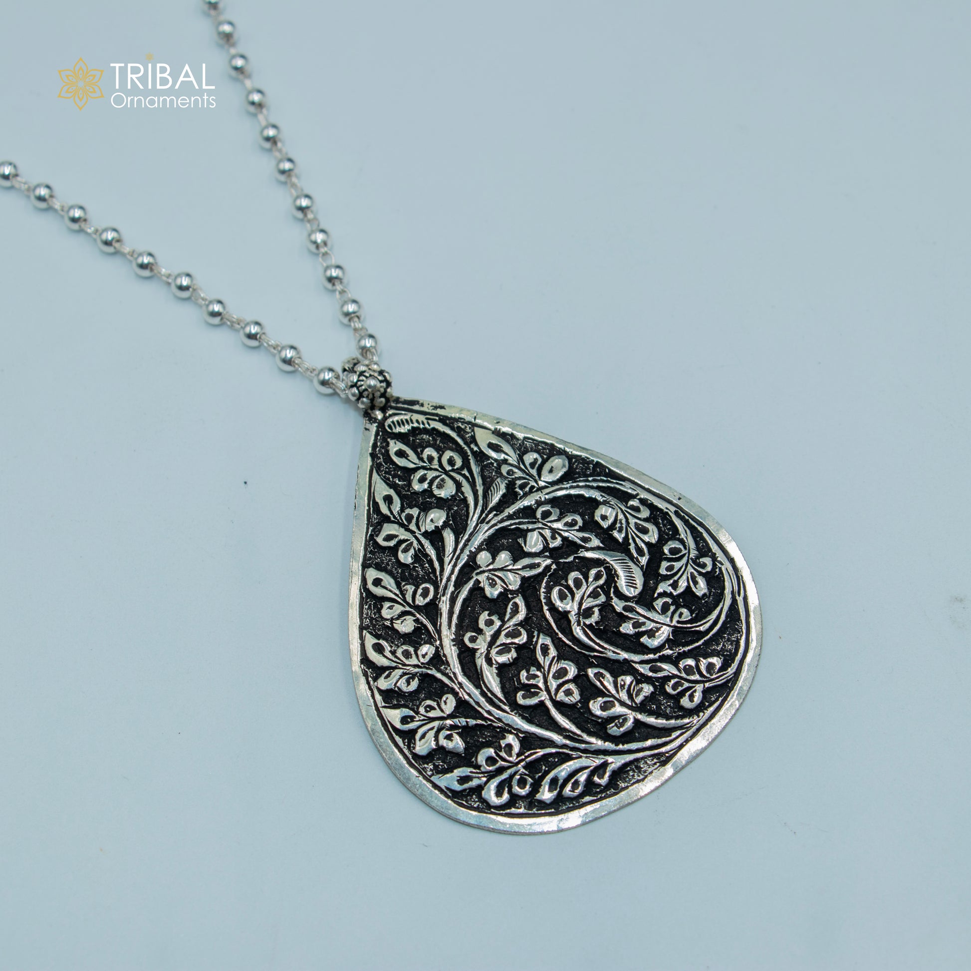 30" 925 sterling silver handmade beaded chain with chitai design long necklace traditional cultural functional pendant necklace jewelry  Set718 - TRIBAL ORNAMENTS