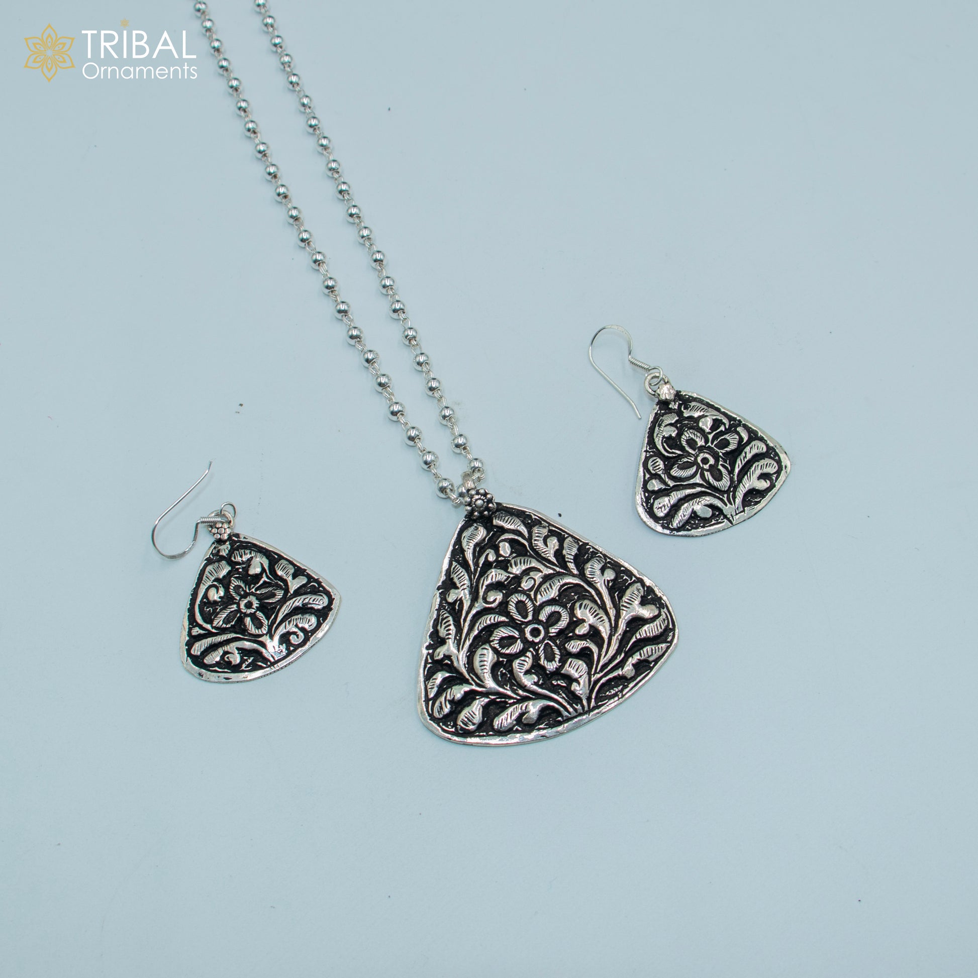 30" 925 sterling silver handmade beaded chain with flower design long necklace traditional cultural functional pendant necklace jewelry  Set711 - TRIBAL ORNAMENTS