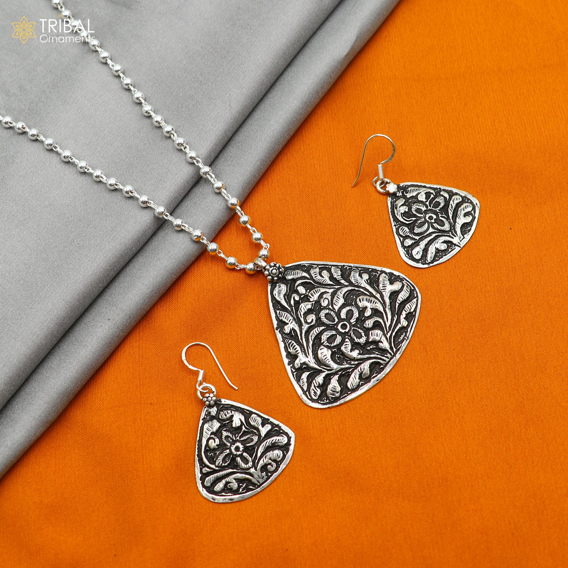 30" 925 sterling silver handmade beaded chain with flower design long necklace traditional cultural functional pendant necklace jewelry  Set711 - TRIBAL ORNAMENTS