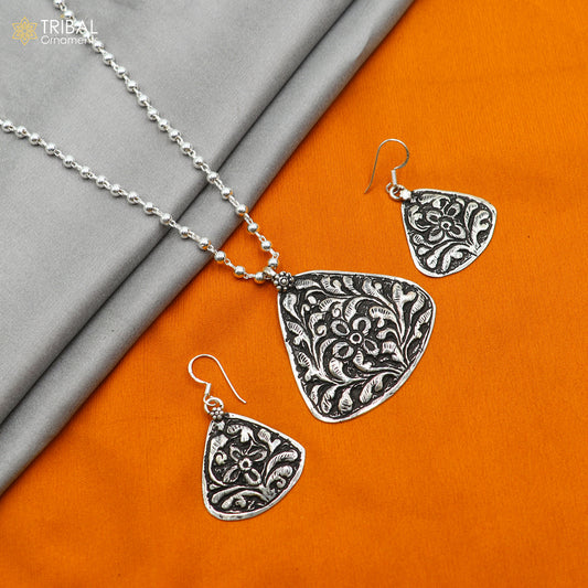 30" 925 sterling silver handmade beaded chain with flower design long necklace traditional cultural functional pendant necklace jewelry  Set711 - TRIBAL ORNAMENTS