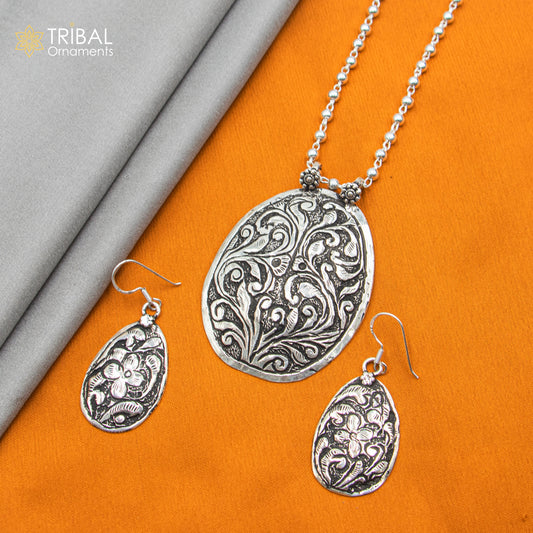 30" 925 sterling silver handmade beaded chain with flower design long necklace traditional cultural functional pendant necklace jewelry  Set713 - TRIBAL ORNAMENTS