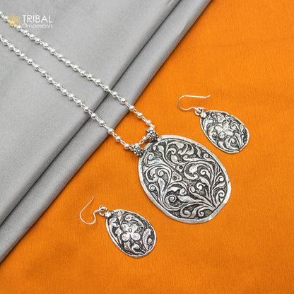 30" 925 sterling silver handmade beaded chain with flower design long necklace traditional cultural functional pendant necklace jewelry  Set713 - TRIBAL ORNAMENTS