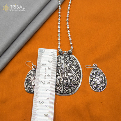 30" 925 sterling silver handmade beaded chain with flower design long necklace traditional cultural functional pendant necklace jewelry  Set713 - TRIBAL ORNAMENTS