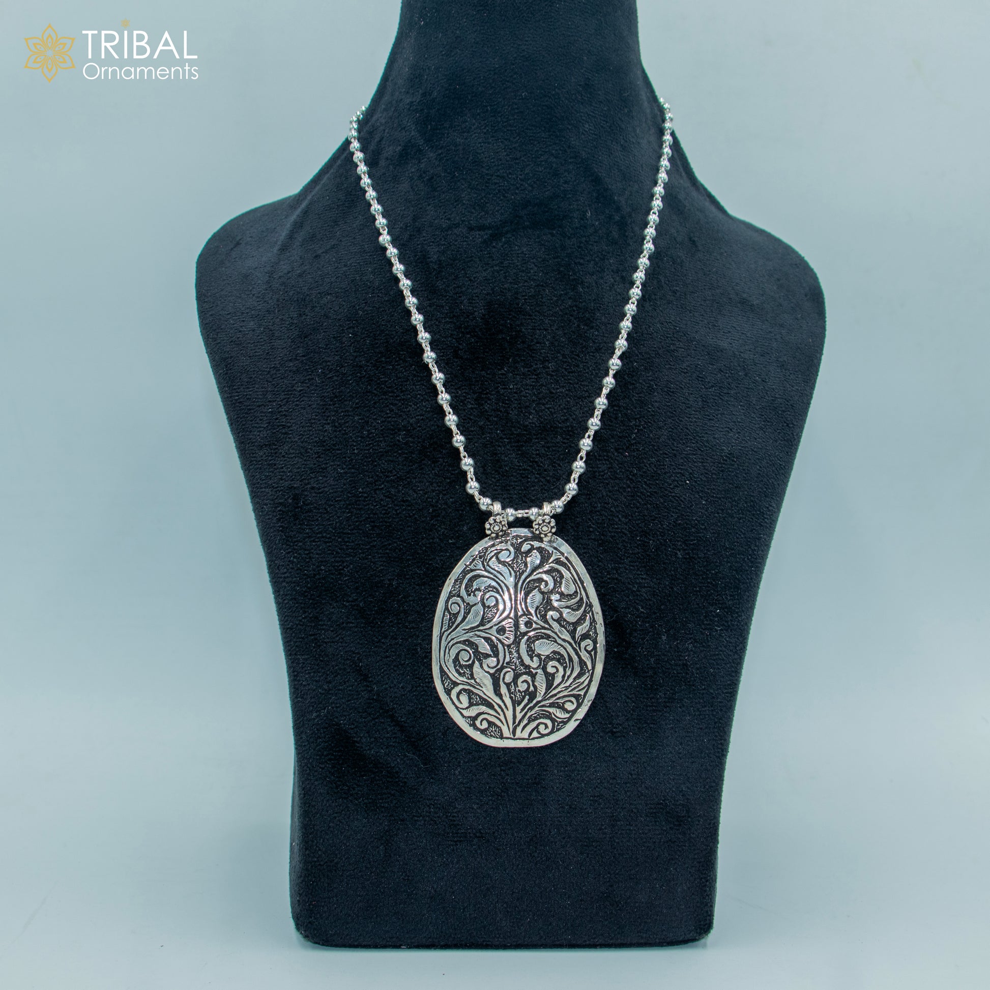 30" 925 sterling silver handmade beaded chain with flower design long necklace traditional cultural functional pendant necklace jewelry  Set713 - TRIBAL ORNAMENTS