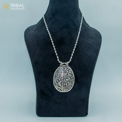 30" 925 sterling silver handmade beaded chain with flower design long necklace traditional cultural functional pendant necklace jewelry  Set713 - TRIBAL ORNAMENTS