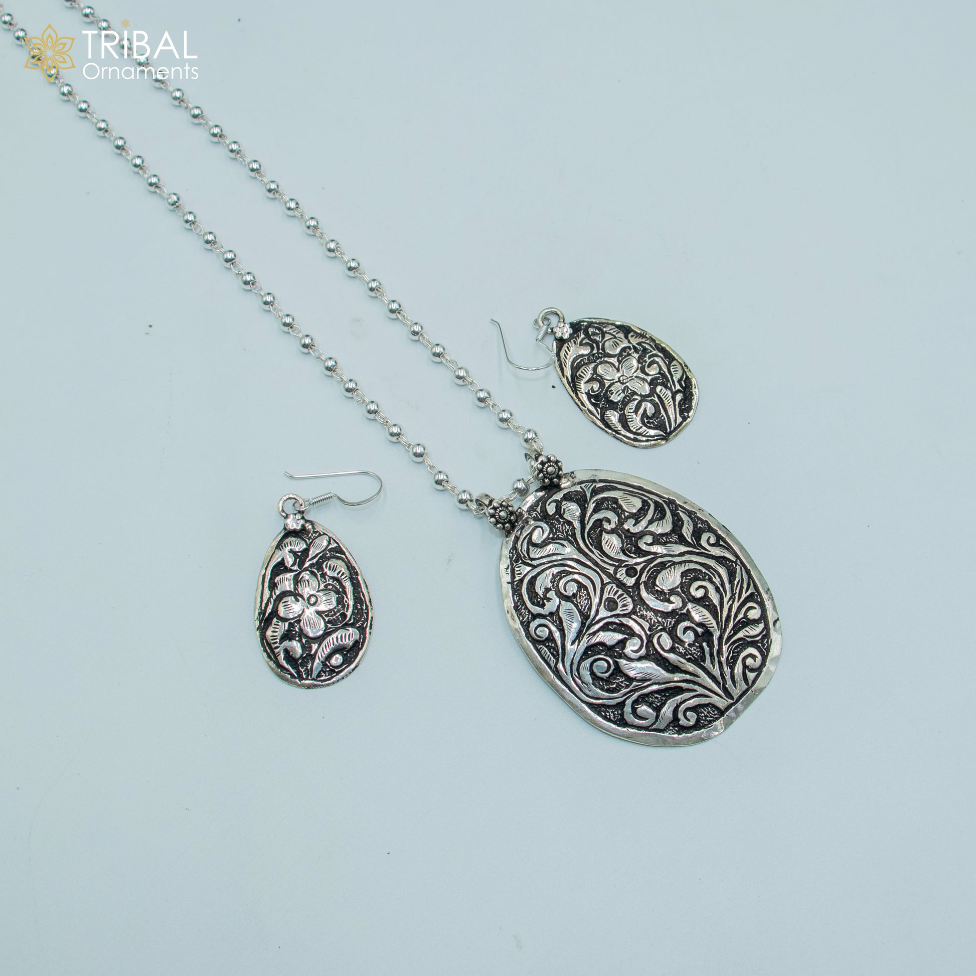 30" 925 sterling silver handmade beaded chain with flower design long necklace traditional cultural functional pendant necklace jewelry  Set713 - TRIBAL ORNAMENTS