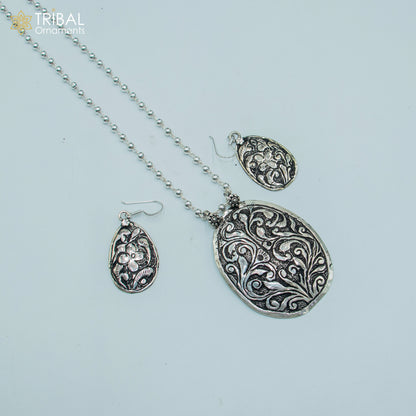 30" 925 sterling silver handmade beaded chain with flower design long necklace traditional cultural functional pendant necklace jewelry  Set713 - TRIBAL ORNAMENTS