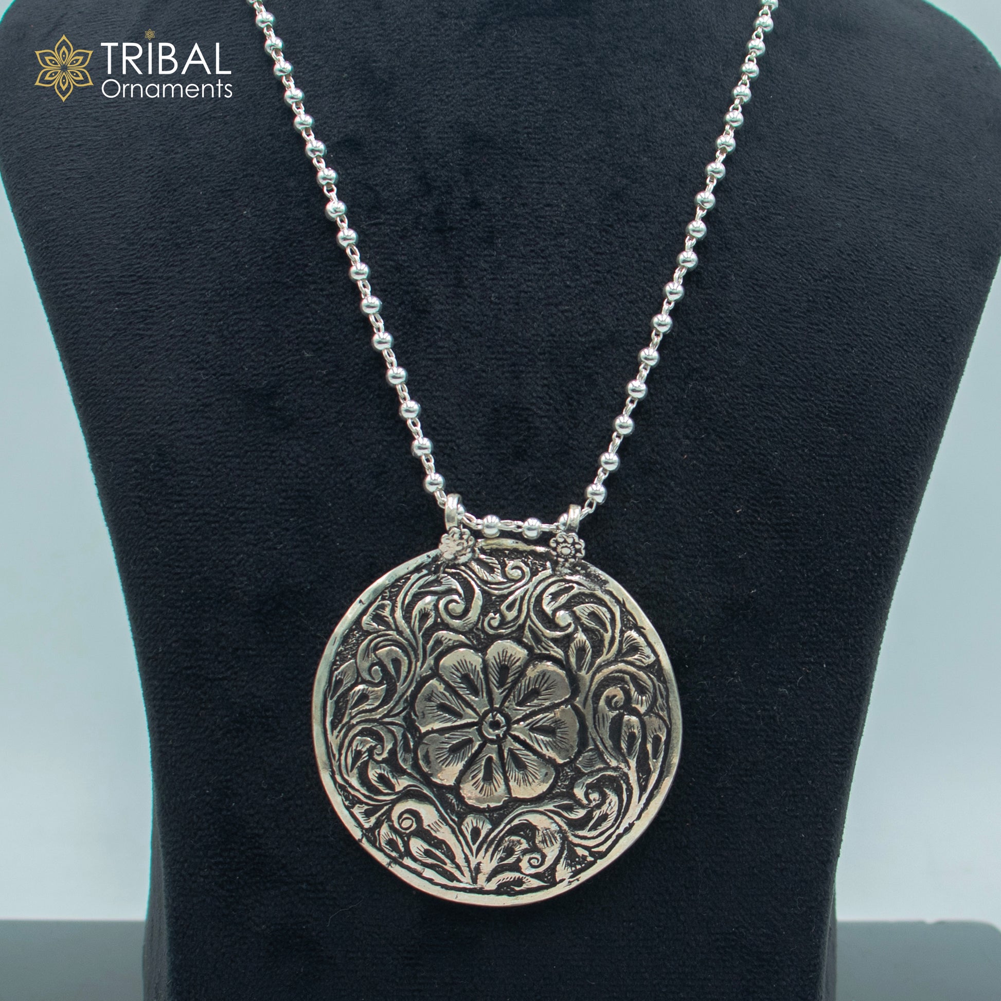 30" 925 sterling silver handmade beaded chain with flower design long necklace traditional cultural functional pendant necklace jewelry  Set717 - TRIBAL ORNAMENTS