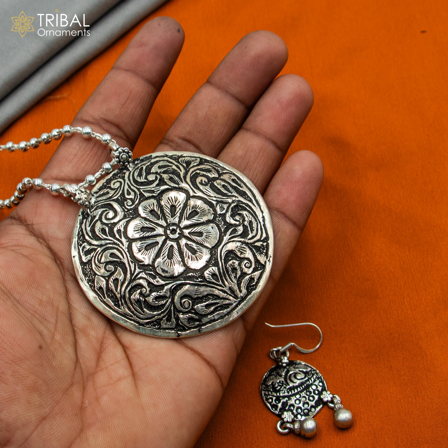 30" 925 sterling silver handmade beaded chain with flower design long necklace traditional cultural functional pendant necklace jewelry  Set717 - TRIBAL ORNAMENTS