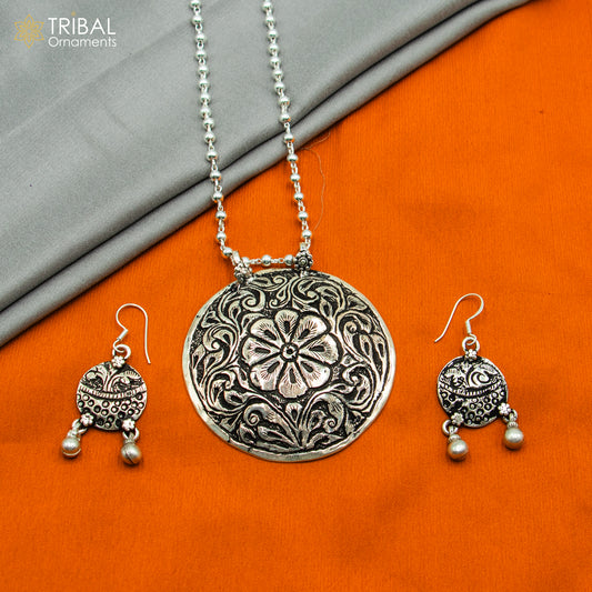 30" 925 sterling silver handmade beaded chain with flower design long necklace traditional cultural functional pendant necklace jewelry  Set717 - TRIBAL ORNAMENTS
