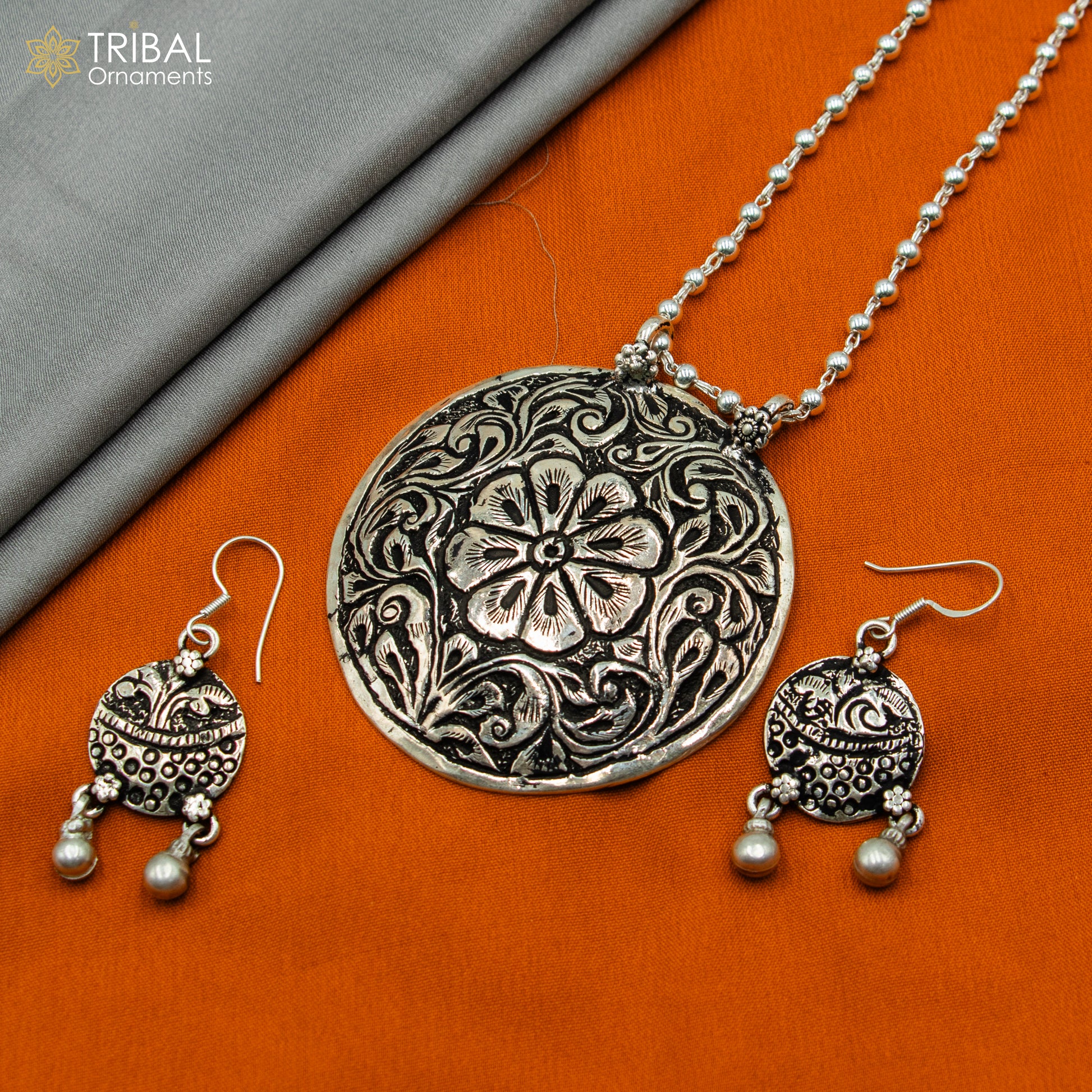 30" 925 sterling silver handmade beaded chain with flower design long necklace traditional cultural functional pendant necklace jewelry  Set717 - TRIBAL ORNAMENTS