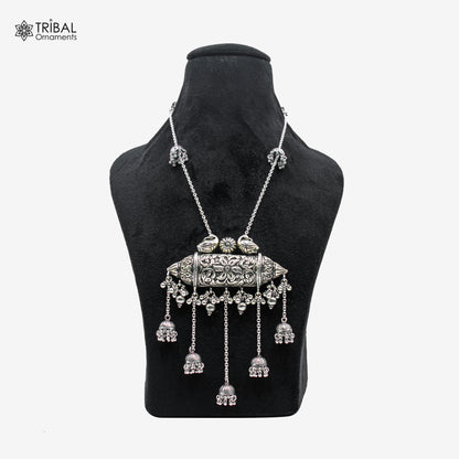 925 sterling silver long necklace with chitai design, traditional tribal jewelry set featuring handmade pendant and intricate craftsmanship.