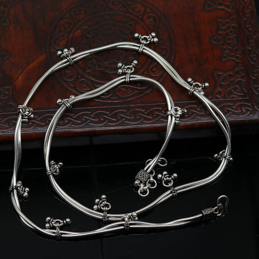 32" to 34" handmade adjustable 925 sterling silver double strands snake chain waist belt, belly chain waist chain with hanging drops nwch20 - TRIBAL ORNAMENTS