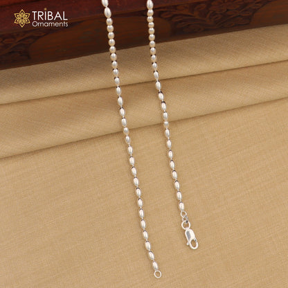 Sterling silver 3mm beaded ball chain anklet from TRIBAL ORNAMENTS, lightweight and delicate silver jewelry for belly dance or casual wear.