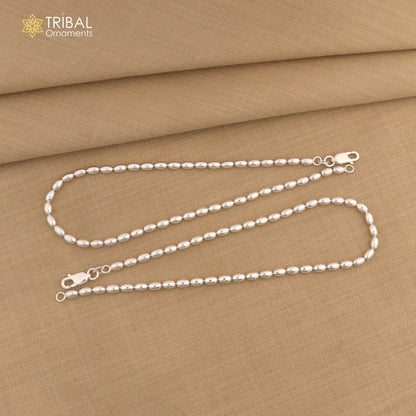 Sterling silver 3mm beaded ball chain anklet from TRIBAL ORNAMENTS, lightweight and delicate silver jewelry for belly dance and casual wear.