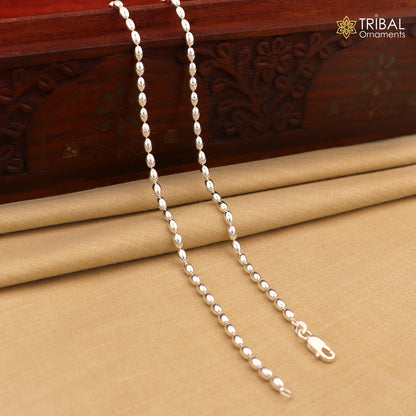 Sterling silver 3mm beaded ball chain anklet from Tribal Ornaments, lightweight and delicate silver jewelry for belly dance or casual wear.