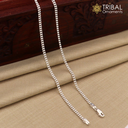 Sterling silver beaded anklet bracelet with 3mm ball chain, lightweight and delicate jewelry for belly dance or casual wear.