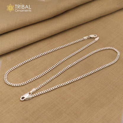 Sterling silver 3mm beaded anklet bracelet with delicate ball chain, lightweight belly dance jewelry, from Tribal Ornaments.