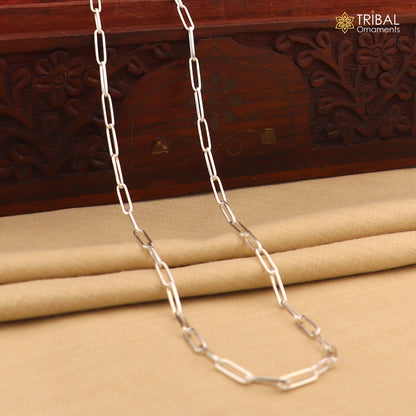 Sterling silver 3mm 20-inch fancy link chain necklace by Tribal Ornaments, showcasing its stylish design and high-quality craftsmanship.