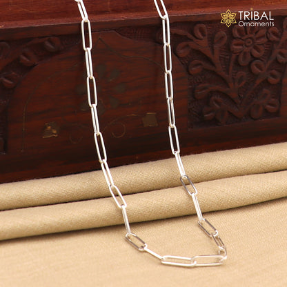 Sterling silver 3mm 20-inch fancy link chain necklace by TRIBAL ORNAMENTS, showcasing a stylish jewelry design for gifting.