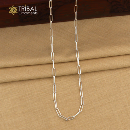 Sterling silver 3mm 20-inch fancy link chain necklace by TRIBAL ORNAMENTS, showcasing stylish jewelry design.