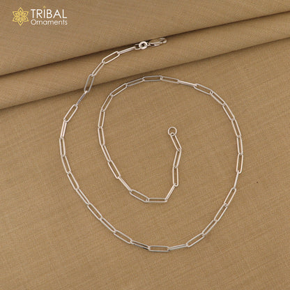Sterling silver 3mm 20-inch fancy link chain necklace by Tribal Ornaments, showcasing its stylish design and polished finish.