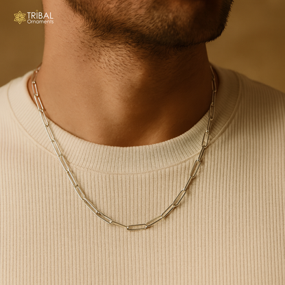 Sterling silver 3mm 20-inch fancy link chain necklace by TRIBAL ORNAMENTS, showcasing a stylish and intricate jewelry design.