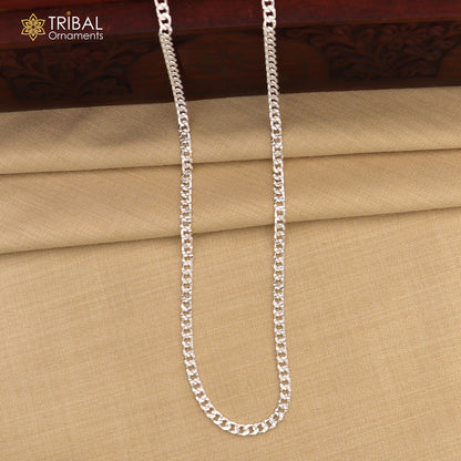 Solid 925 sterling silver 20-inch handmade wheat chain necklace with modern trendy design, stylish and distinctive jewelry piece.
