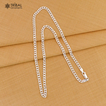 Sterling silver 20-inch handmade wheat chain necklace with modern trendy design, featuring 3mm solid 925 silver links.
