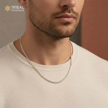Sterling silver 20-inch wheat chain necklace with modern, trendy handmade design by TRIBAL ORNAMENTS.