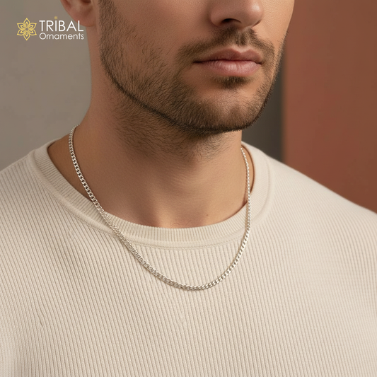 3mm 20" solid 925 sterling silver handmade modern trendy design wheat chain necklace giving it a distinctive and stylish look ch250 - TRIBAL ORNAMENTS