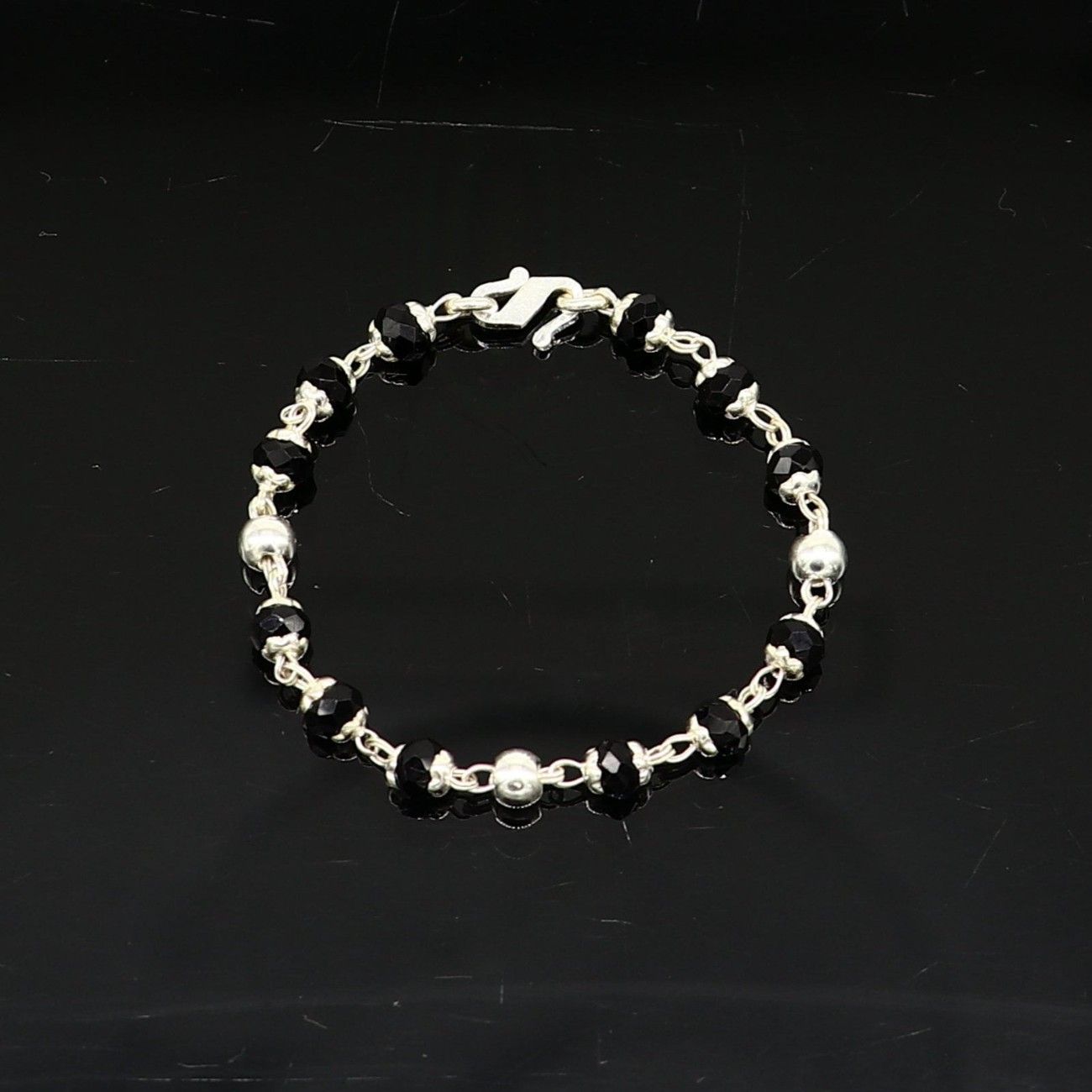 4.5" inches long handmade sterling silver beaded bracelet for baby krishna figurine or sculpture puja necklace sbr226