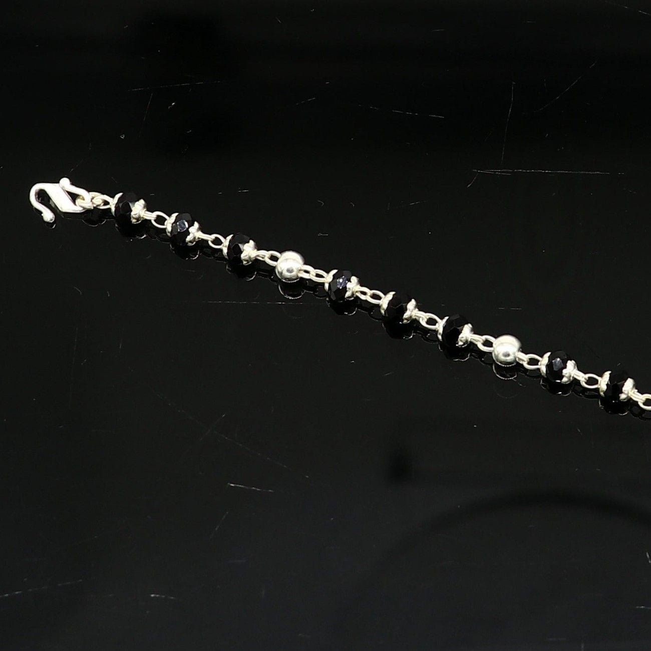 4.5" inches long handmade sterling silver beaded bracelet for baby krishna figurine or sculpture puja necklace sbr226